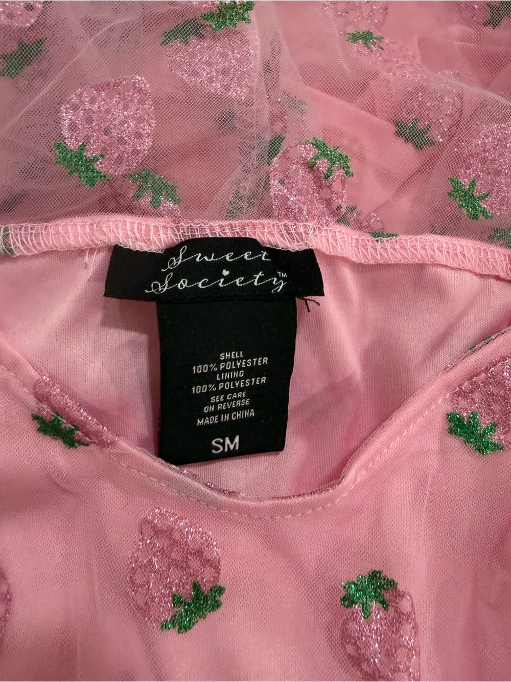 Sweet Society Pink Strawberry Mesh Puff Sleeve Midi Dress Size Small - Picture 6 of 9